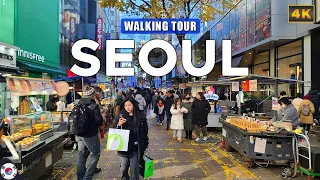 Seoul, KOREA - Myeongdong Christmas Walk, Shopping And Food Street Walking Tour