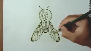 Easy Amazing light Blub and butterfly drawing | Flying butterfly in light Blub | Easy Way Draw