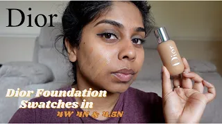 Dior Face and Body Foundation swatches in 4W, 4N, 4.5N