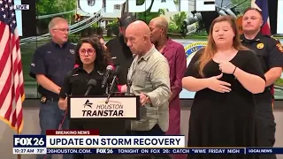 Houston Judge Lina Hidalgo & Mayor John Whitmire bump heads during tornado press conference. 2024