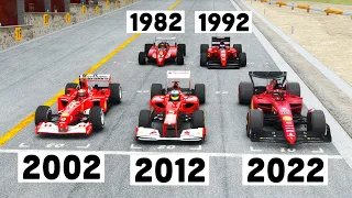 Ferrari F1 2022 vs Ferrari F1 82-92-2002-2012-2022 - 40 YEARS OF EVOLUTION - Spa Francorchamps