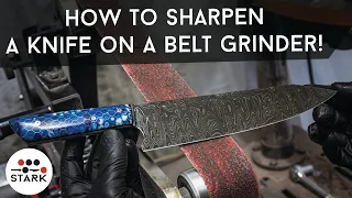 The Fastest Way to Sharpen a Knife?!? | How to Sharpen a Knife On a Belt Sander | Knife Making Tip