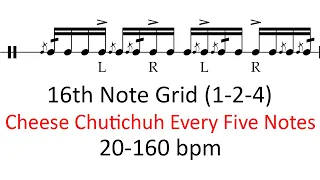 Cheese chutichuh every five notes (1-2-4 accents) | 20-160 bpm play-along 16th note grid drum music