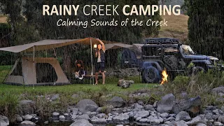 Rain Camping with Jeep Wrangler at a Creek [ campfire cooking, tarp shelter ] SoC Ep.11