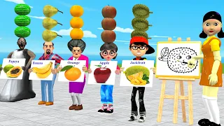 Scary Teacher 3D vs Squid Game Choose The Right Fruit Matches vs Draw Picture 5 Time Challenge Level