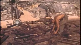 US soldiers of 82nd Artillery unload howitzer rounds from resupply trucks and sta...HD Stock Footage