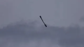 Tracking footage of Falcon 9 first stage returning to Earth after launching the Ax2 mission to orbit