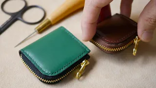 Make a mini  zip case｜ Template｜ No.23  【Leather craft】