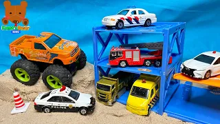 Police Car, Fire Truck Park at Multi Story Parking! & More Cars Stories for Kids【Kuma's Bear Kids】