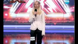 X Factor Bulgaria - Mari - Girl falls off stage singing "You give love a bad name"