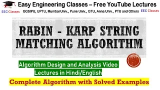 Rabin - Karp String Matching Algorithm in Hindi with Solved Examples - ADA Subject Lectures