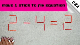 Matchstick puzzle #82 | Match puzzle 2-4=2 with hint and solution.