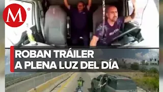 Cámaras captan robo a tráiler en carretera de Querétaro