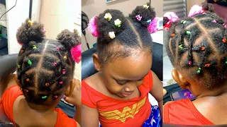 Easy hairstyle for toddlers or kids with short hair,rubber bands and ponytails #babygirlhairstyles