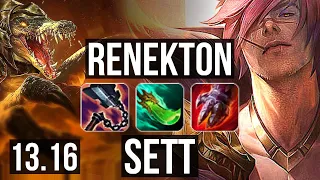 RENEKTON vs SETT (TOP) | 9/1/6, 800+ games, 1.4M mastery | KR Master | 13.16