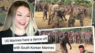 New Zealand Girl Reacts to US MARINES HAVING A DANCE OFF WITH SOUTH KOREAN MARINES 😂