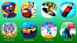 Race Master,Fishing Food,Attack Hole,Monster Evolution,Impostor Choice Toilet Story,Bottle Jump 3D