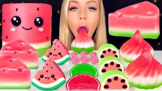 ASMR WATERMELON CHEESECAKE JELLY, MARSHMALLOW, WATERMELON CAKE, BOBA, GUMMY SHARK MUKBANG 먹방 꿀벌