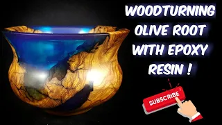 Woodturning an Epoxy resin olive root bowl !