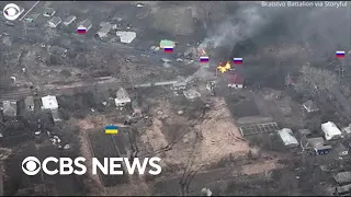 Ukraine drone video shows attack on Russian tanks