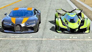 Lamborghini V12 Vision Gran Turismo vs Bugatti Chiron 300+ at Old Monza