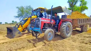 JCB 3dx Xpert Loading Mud in Mahindra Arjun NOVO 605 Eicher 485 Eicher 242 Tractor