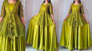 Designer party wear dress cutting stitching |peplum gown cutting stitching |shrug cutting stitching