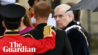 Prince Harry and Prince Andrew arrive at Westminster Abbey for coronation of King Charles