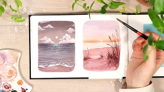 Easy Mini Gouache Painting Tutorial // Beach Sunset