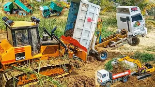 Amazing FUSO RC Stuck Construction And Dozer Komatsu D65PX MAN Excavator Nissan Hino Isuzu