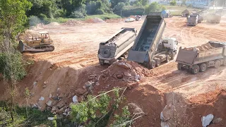 Ep17, Wonderful Filling Job Operated! Dozers And Dump Trucks Clearing Forestry Area By Pushing Stone