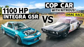 1100hp Integra GSR vs Big Block Police Car ’67 Cuda, Import/Domestic Battle! // THIS vs THAT