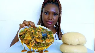 Asmr mukbang bitterleaf okro soup with cassava fufu