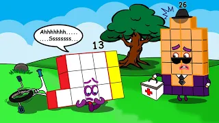 Oh No!! Numberblocks 13 hurts his knee, NB 26 helps him - Numberblocks fanmade coloring story