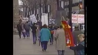 Protests against Freemason Cardinal Bernadin in Chicago over Church closings, ca.1989