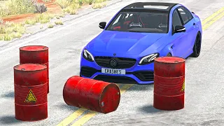 Cars vs Explosive Barrels – BeamNG.Drive | BeamNG Crashes