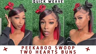 Valentine's Day Hairstyle!!💖Quick Weave Peekaboo  Swoop W/ Two Hearts Buns Ft  #ElfinHair