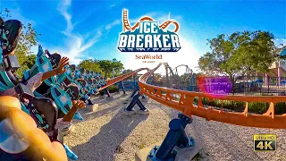 Ice Breaker Roller Coaster On Ride Back Seat 4K POV SeaWorld Orlando 2022 07 12