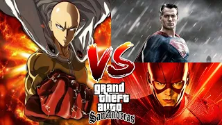 SAITAMA VS SUPERMAN + FLASH FIGHT CRAZY | GTA SA MOD