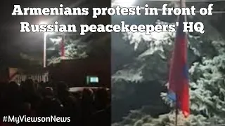 Armenians protest in front of Russian HQ in Stepanakert against new offensive by Azerbaijan