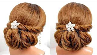 Bridal hairstyle tutorial for long hair. Low bun updo