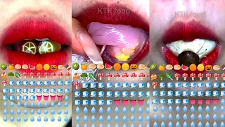 ASMR🎧10 minutes lots of emoji food eating🍉🍫🍄🧊💧👅 [cre:@closerfood]