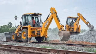 JCB 3dx Making Crushed Stone Stock Box Shape set up for Taking Measurements and Rail Alignment