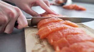 Salmon Fillet Cutting, Stock Video for Seafood