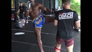 Khalil Rountree hits pads with George Hickman @ Tiger Muay Thai