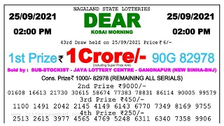 Lottery Sambad Today 2PM 25/09/2021 Nagaland State Dear Lottery Result #livelotteryresult