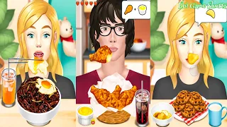 Suapin Oppa & Kakak Cantik Mukbang Jajangmyon Ayam Krispi | Game Mega Mukbang @Ebi Game Shorts