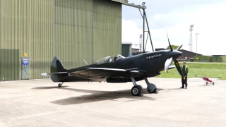 BBMF Spitfire TE311 in black undercoat start up before test flight 28/04/17.