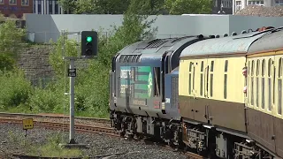 DRS Class 37 37419 approaches Bolton on Pathfinders Topper Chopper railtour 31 May 2014