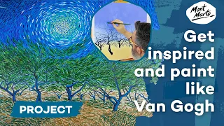 Paint a landscape Van Gogh style in acrylics